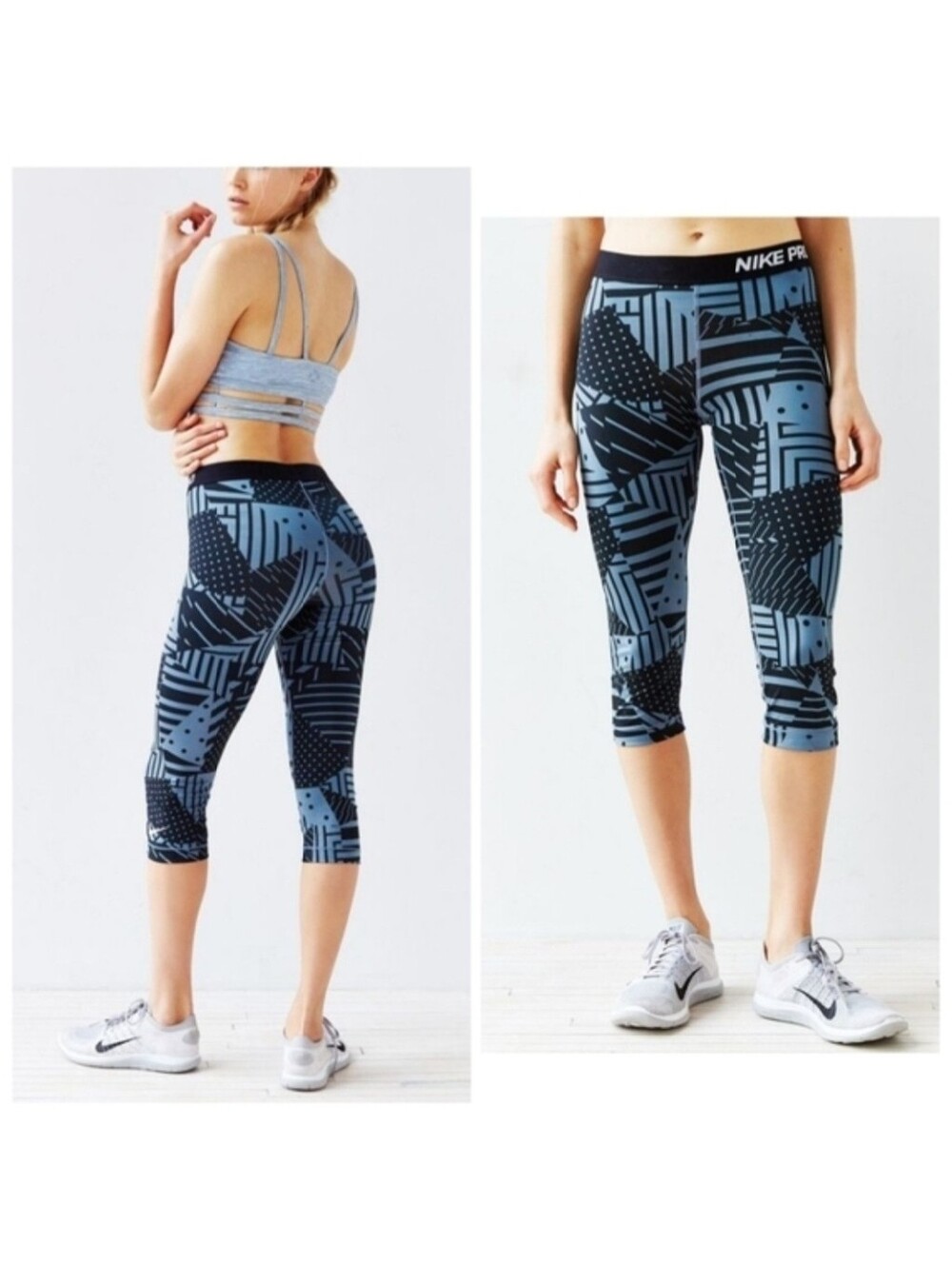 Nike Pro Dri-fit Black Gray Patchwork Capri Crop Leggings S Athleisure Yoga Run